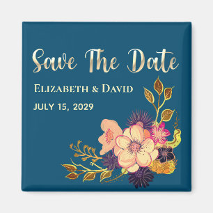 Aimant Floral Rose Navy Blue Enregistrer l'invitation Dat