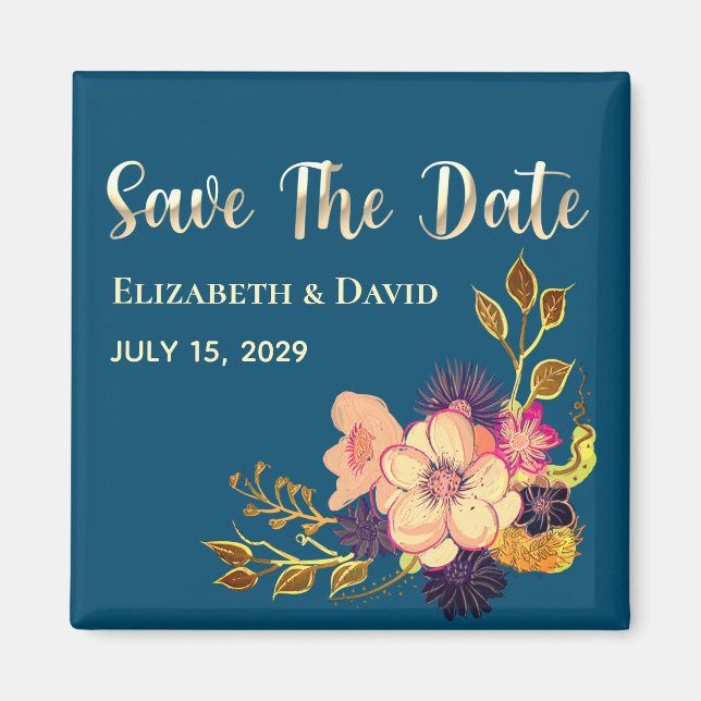 Aimant Floral Rose Navy Blue Enregistrer l'invitation Dat (Devant)