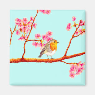 Aimant Floral rose printemps fleuri Robin Bird