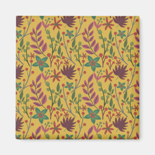 Aimant Floral sans couture motif fleurs jaunes et feuille