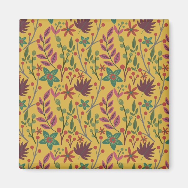 Aimant Floral sans couture motif fleurs jaunes et feuille (Devant)