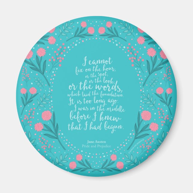 Aimant Floral turquoise et rose Jane Austen Fierté et pré (Devant)