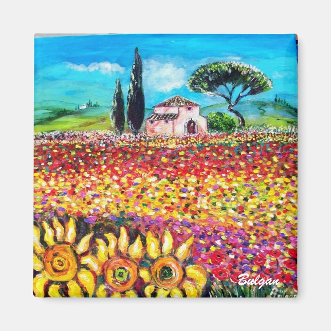 Aimant FLORE EN TOSCANE/ Champs, Pépites et tournesols (Devant)