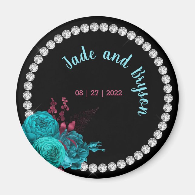 Aimant Flore Turquoise et Mauve Elegant Rhinestone  (Devant)