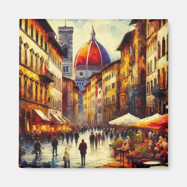 Aimant Florence, Italie Rue avec Duomo Peinture (Devant)