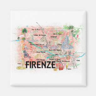 Aimant Florence Italy Illustrated Map with Landmarks