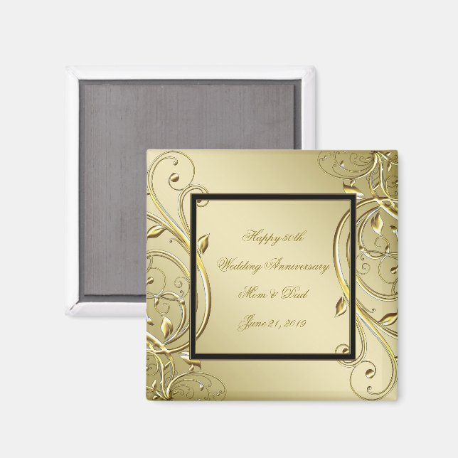 Aimant Florish Gold Black 50e anniversaire Mariage (Recto/Verso)