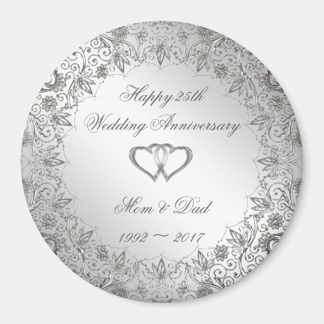 Aimant Flourish Silver 25e anniversaire Mariage (Devant)