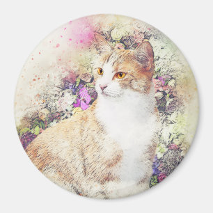 Aimant Flower Garden Kitty ABSTRAIT Aquarelle