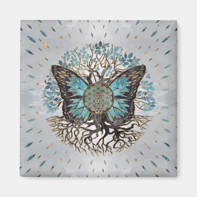Aimant Flower of Life - Tree of life - Butterfly (Devant)