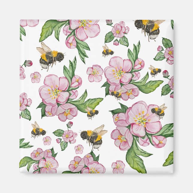 Aimant Flower pomverger avec abeilles aquarelle timon (Devant)