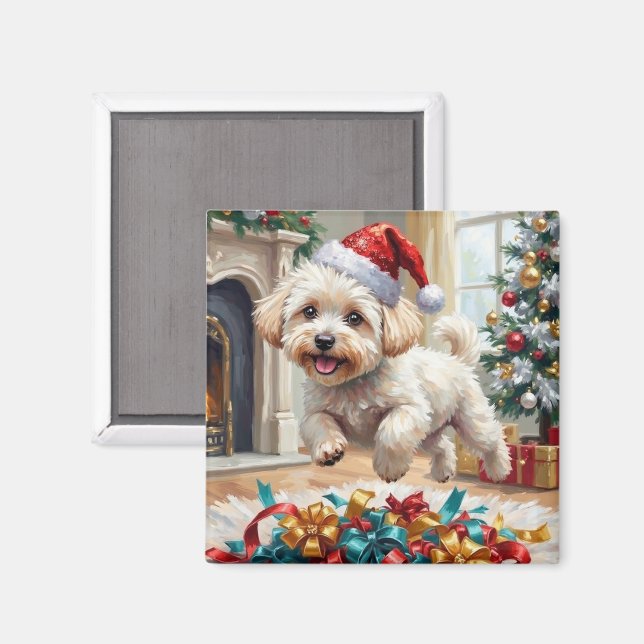 Aimant Fluffy Bichon Frise Dog Joyful Christmas (Recto/Verso)