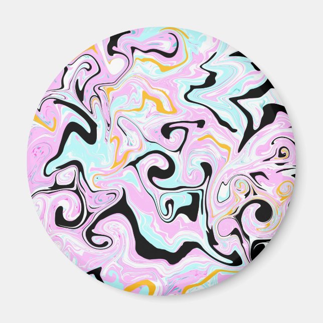 Aimant Fluid Art Cotton Bonbon rose, Turquoise, noir et o (Devant)