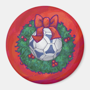 Aimant Football de fête en couronne sur fond rouge