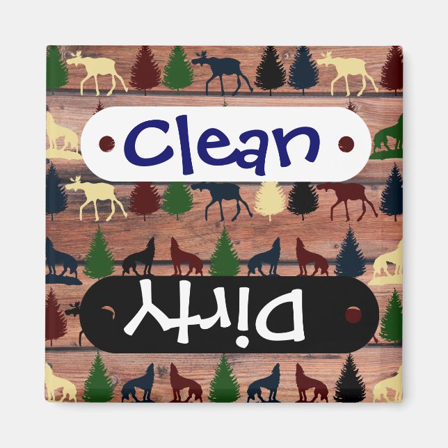 Aimant Forest Moose Wolf Wilderness Mountain Cabine Russe (Devant)