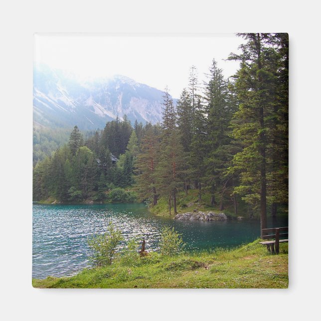 Aimant Forêt alpine pittoresque et lac Photo (Devant)