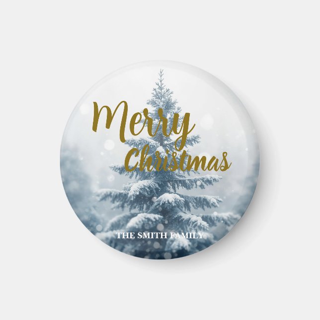 Aimant Forêt de pins élégante de Noël Xmas hivernale  (Devant)