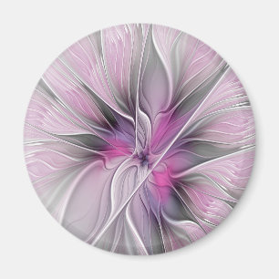 Aimant Fractal Floral Moderne Abstrait Fleur Rose Gris