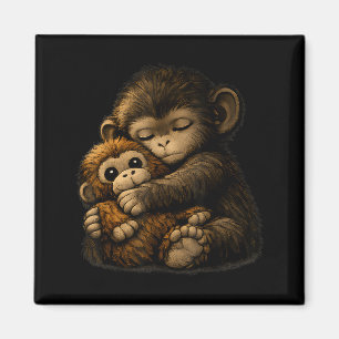 Aimant Frappez le singe câlinant une peluche internet