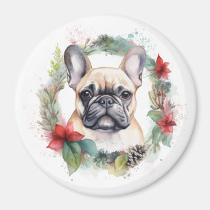 Aimant French Bulldog Christmas Wreath Festive Pup