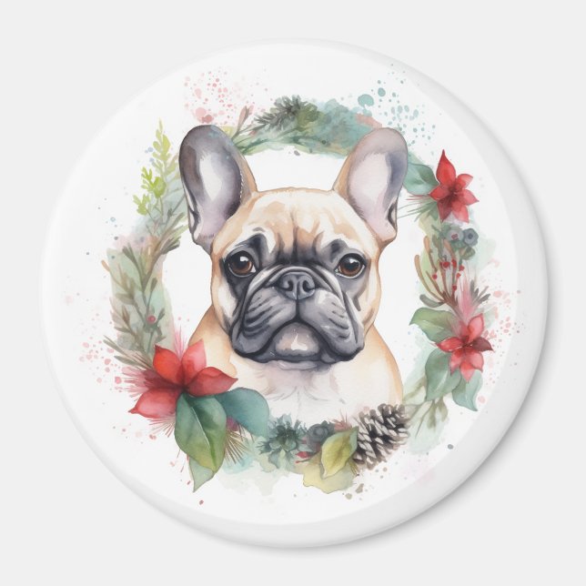 Aimant French Bulldog Christmas Wreath Festive Pup (Devant)