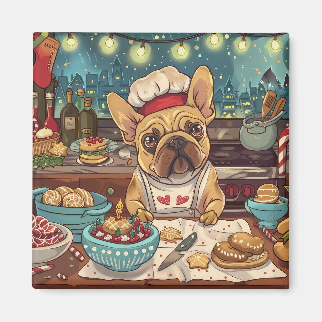 Aimant French Bulldog Holiday Baking : Noël festif (Devant)