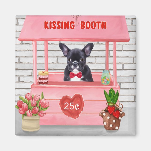 Aimant French Bulldog Valentine's Day Kissing Booth (Devant)