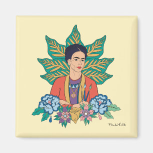 Aimant Frida Kahlo Graphisme floral coloré