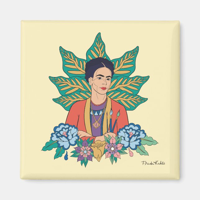 Aimant Frida Kahlo Graphisme floral coloré (Devant)