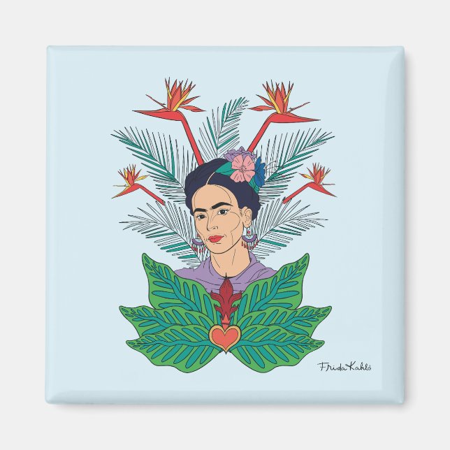 Aimant Frida Kahlo | Oiseaux de Paradis Floral Graphic (Devant)
