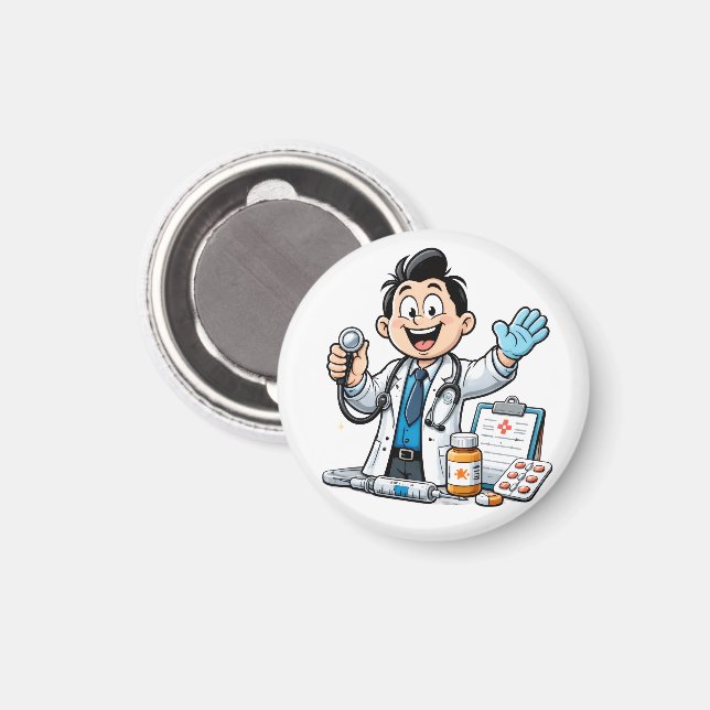 Aimant Friendly Doctor Mascot Medical Cartoon Design (Recto/Verso)