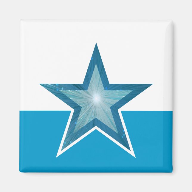 Aimant frigo Blue Star carré blanc bleu (Devant)