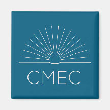 Aimant frigo CMEC - carré, turquoise avec blanc