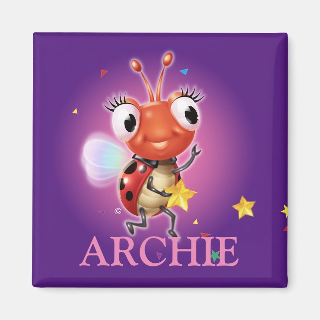 Aimant frigo coccinelle de nom enfant (Devant)