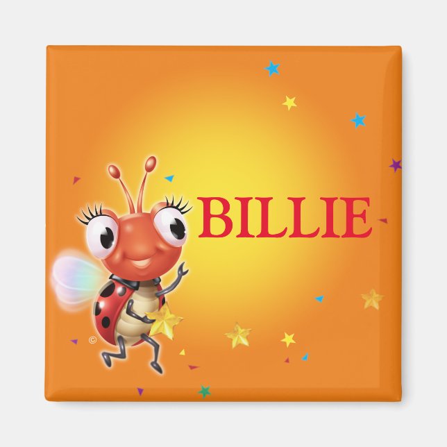 Aimant frigo coccinelle de nom enfant (Devant)