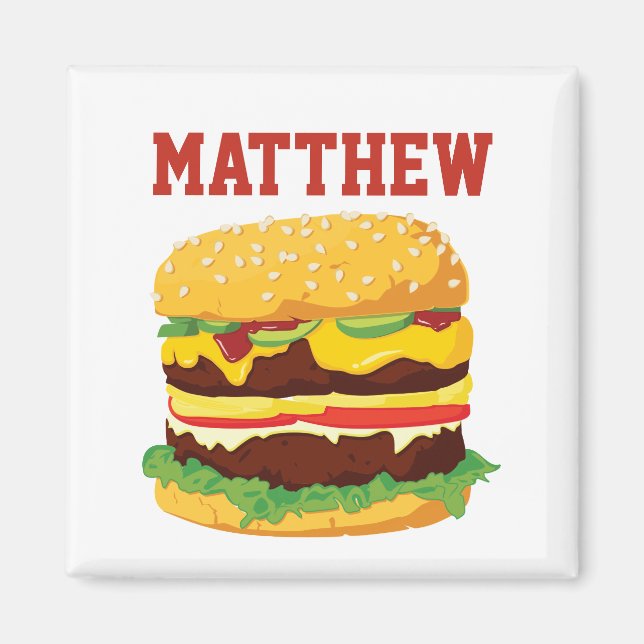 Aimant frigo double cheeseburger personnalisé (Devant)