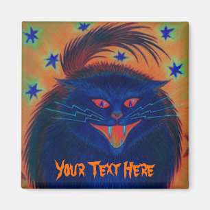 Aimant frigo "Your Text" bleu chat effrayant