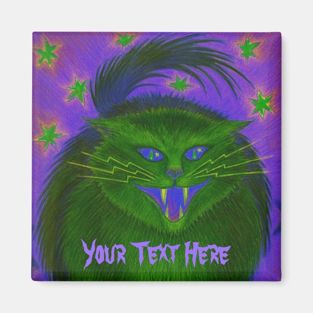 Aimant frigo "Your Text" vert chat effrayant (Devant)