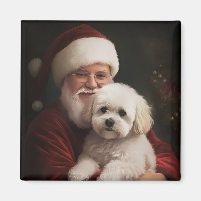 Aimant Frise de Bichon avec Noël Festif du Père Noël (Devant)