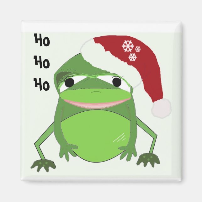 Aimant Frog drôle dans un chapeau de Père Noël (Devant)