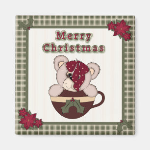 Aimant Frontière de motif de plaid de Noël et ours de