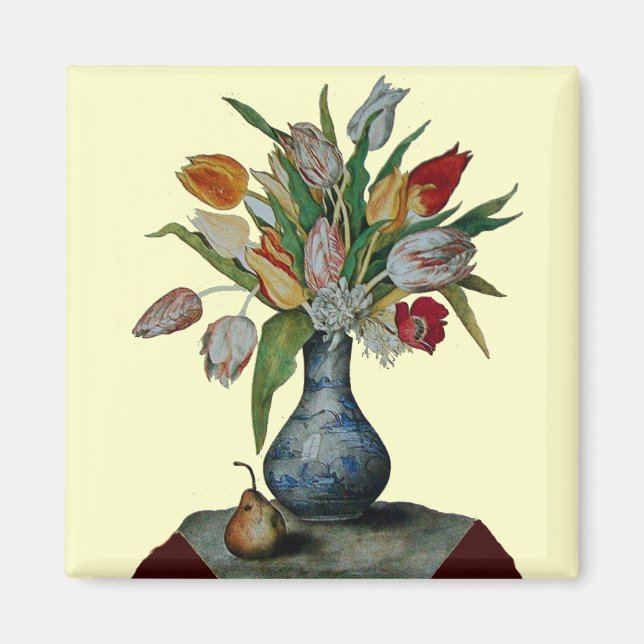 AIMANT FRUITS ET FLEURS DE SAISON - TULIPS N VASE BLEU (Devant)