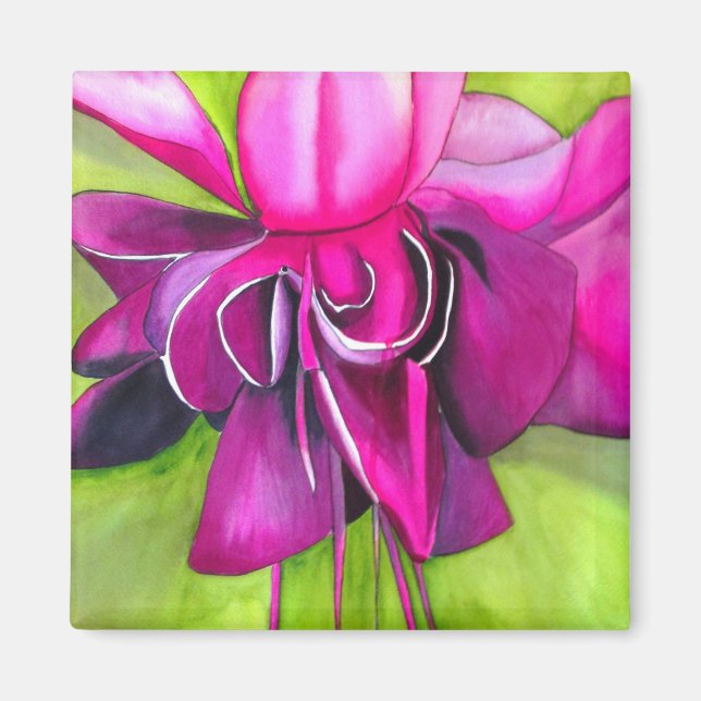 Aimant Fuchsia pop art watercolour flower (Devant)