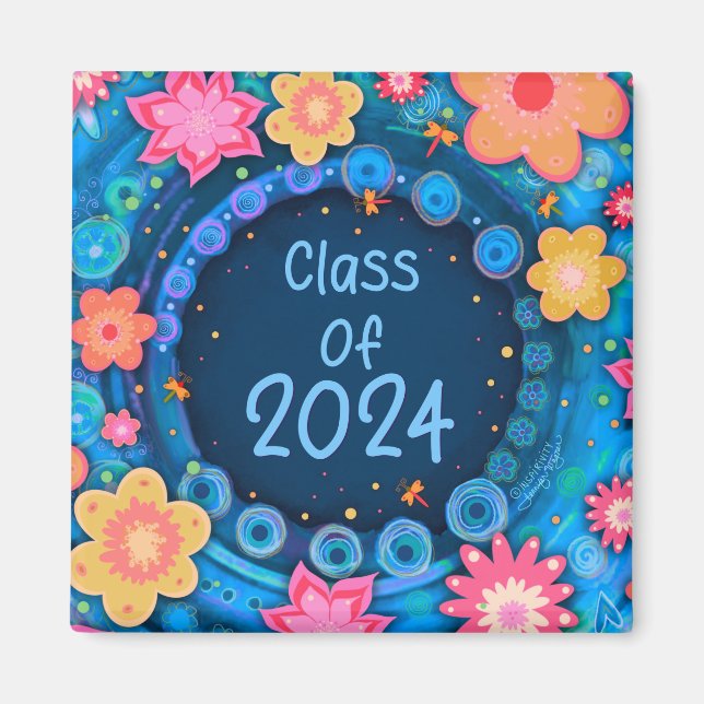 Aimant Fun Floral Girlie Classe de 2024 Inspirivity (Devant)
