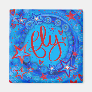 Aimant Fun Rouge Blanc Bleu Étoiles Inspirer Volant