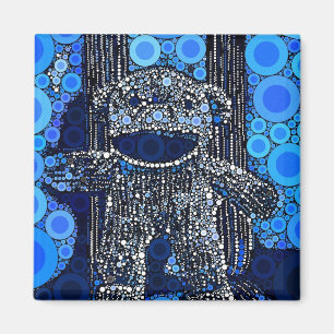 Aimant Funky Blue Sock Monkey Circles Bubbles Pop Art