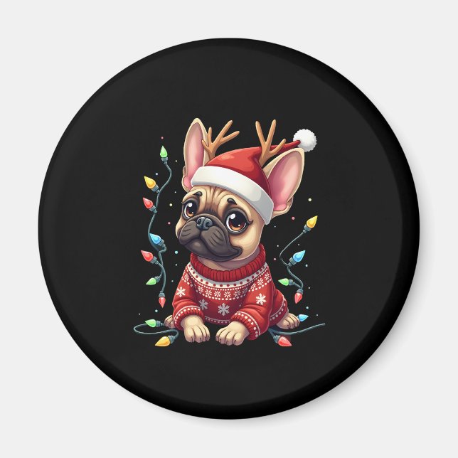 Aimant Funky French Bulldog Christmas Light Santa Hat Rei (Devant)