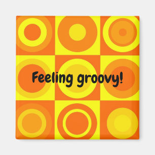 Aimant Funky Retro Orange Yellow Circles Carré