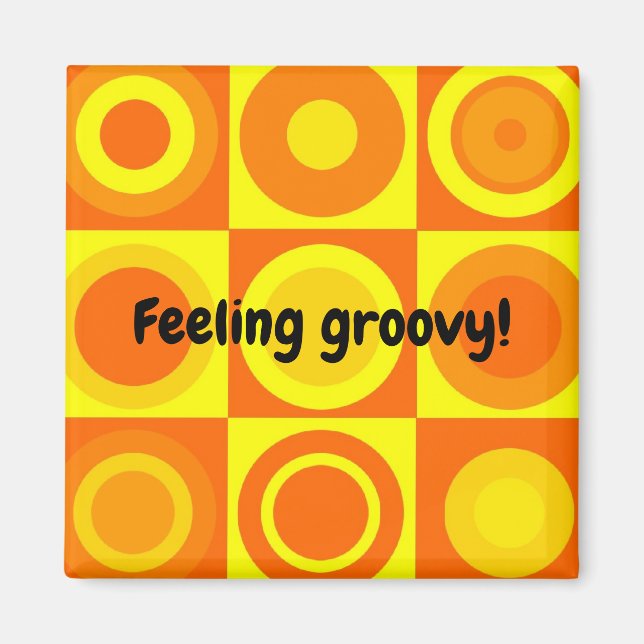 Aimant Funky Retro Orange Yellow Circles Carré (Devant)