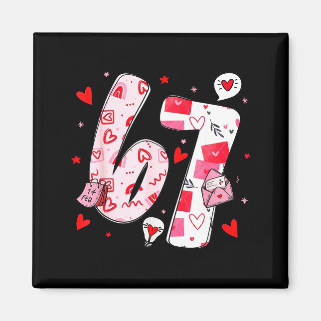 Aimant Funny 67 Meme Six Seven 6 7 Valentine Hearts  (Devant)